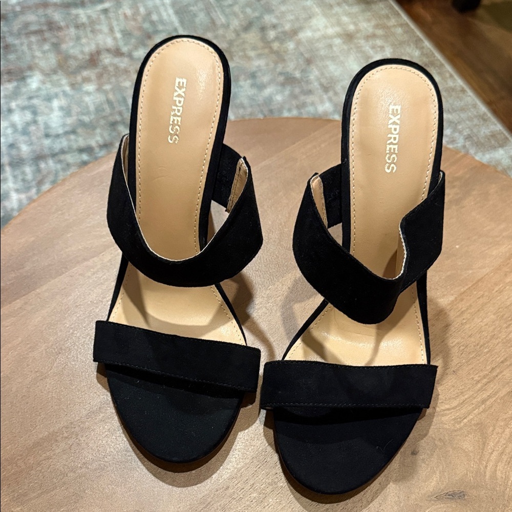 Express Black Suede Heeled Sandals